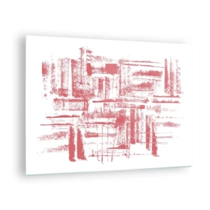 Obraz na skle - Abstraktní kompozice v červené barvě připomínající obrys městské architektury. - 70x50cm - Červené město - Moderní nástěnná dekorace do obývacího pokoje a ložnice ARTTOR
