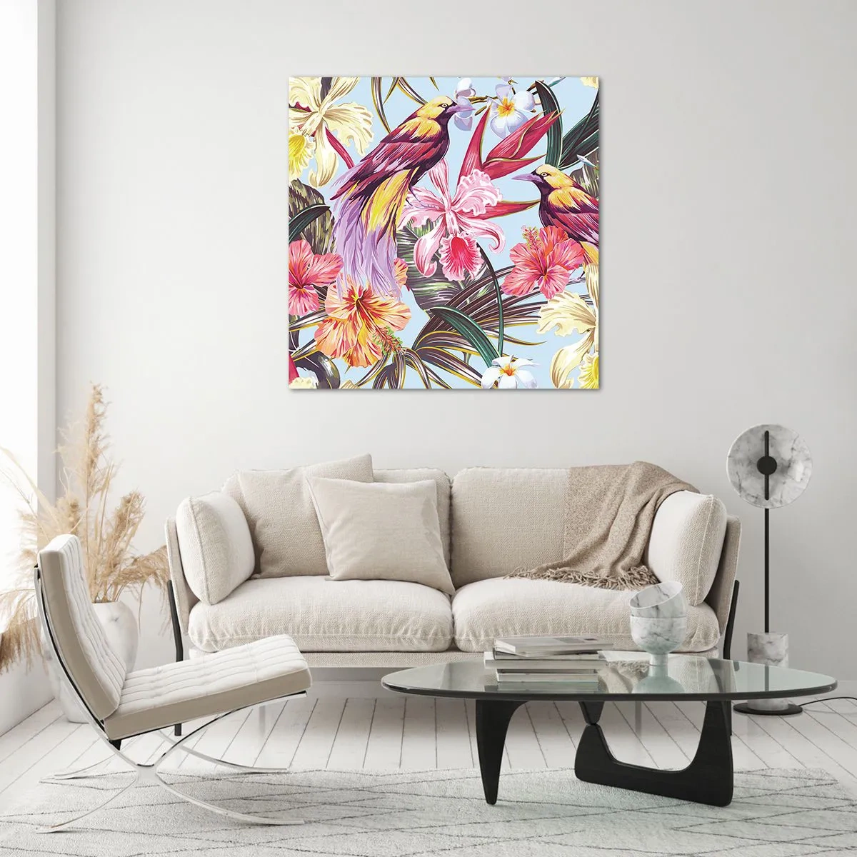 Obraz na skle - Plátky a pírka - 60x60 cm