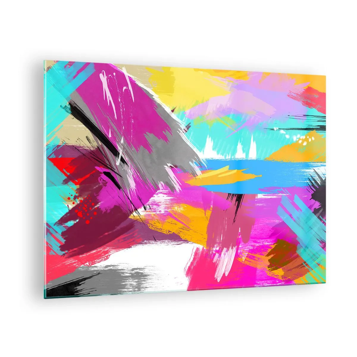 Obraz na skle - Barevná abstrakce s dynamickými tahy štětcem - 70x50cm - Šmouha, šmouha, sama šmouha - Moderní nástěnná dekorace do obývacího pokoje a ložnice ARTTOR