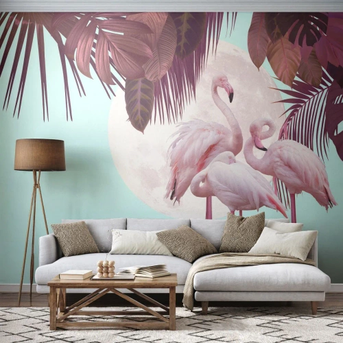 Fototapeta Samolepicí Deluxe Sticker - Tři ptačí grácie - Plameňáci, Ptactvo, Příroda - 100x70 cm