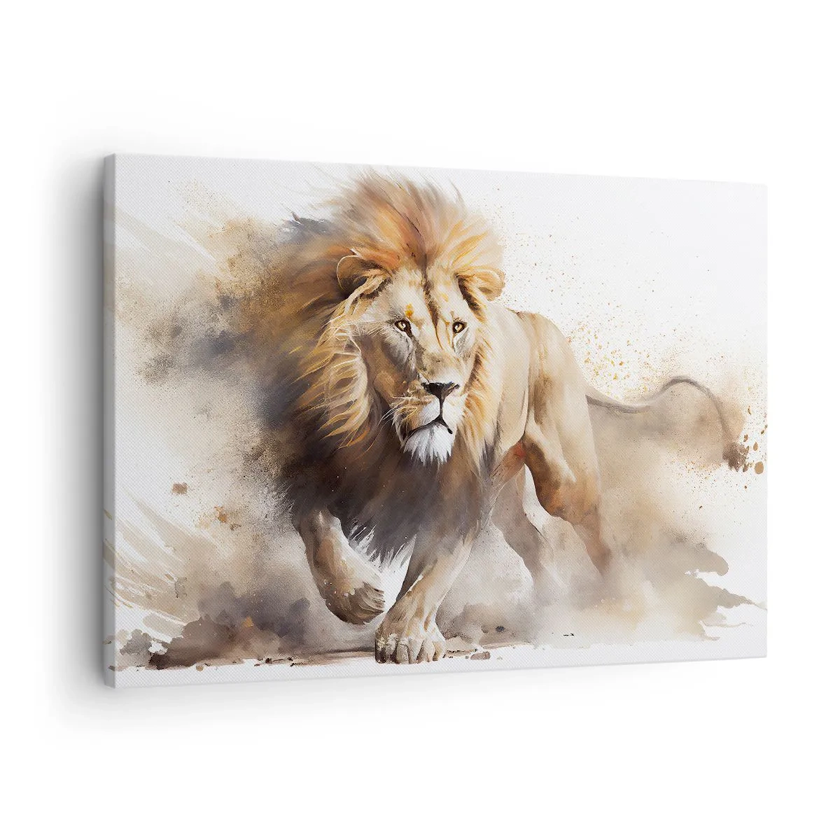 Obraz na plátně - Dynamický portrét lva v přirozených barvách. - 70x50cm - Král se pohnul - Moderní nástěnná dekorace do obývacího pokoje a ložnice ARTTOR