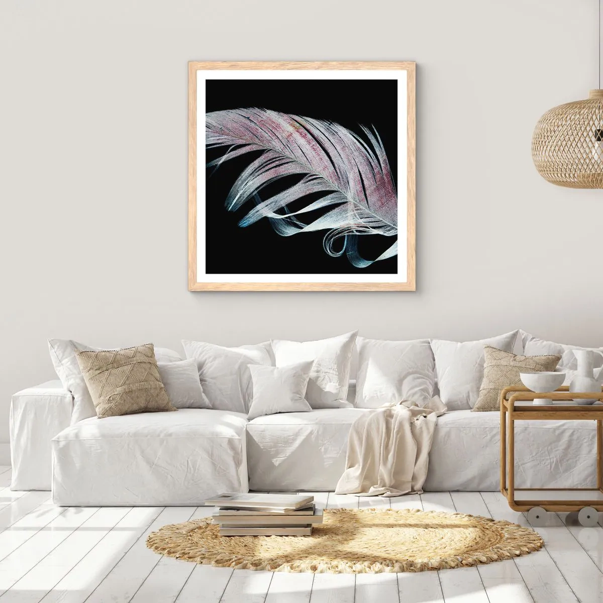 Plakát v rámu světlý dub - Přemýšlejte o dotyku - 50x50 cm