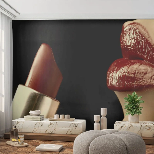 Fototapeta Premium Canvas - Smyslnost a lesk karmínu - Lidé, Žena, Makeup - 250x175 cm