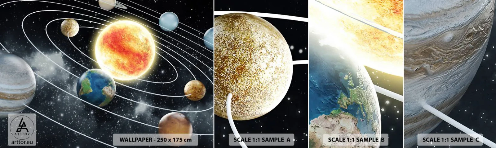 Vzor Fototapety Samolepicí Deluxe Sticker - Vesmírný tanec - Kosmos, Galaxie, Sluneční Soustava - 100x30 cm