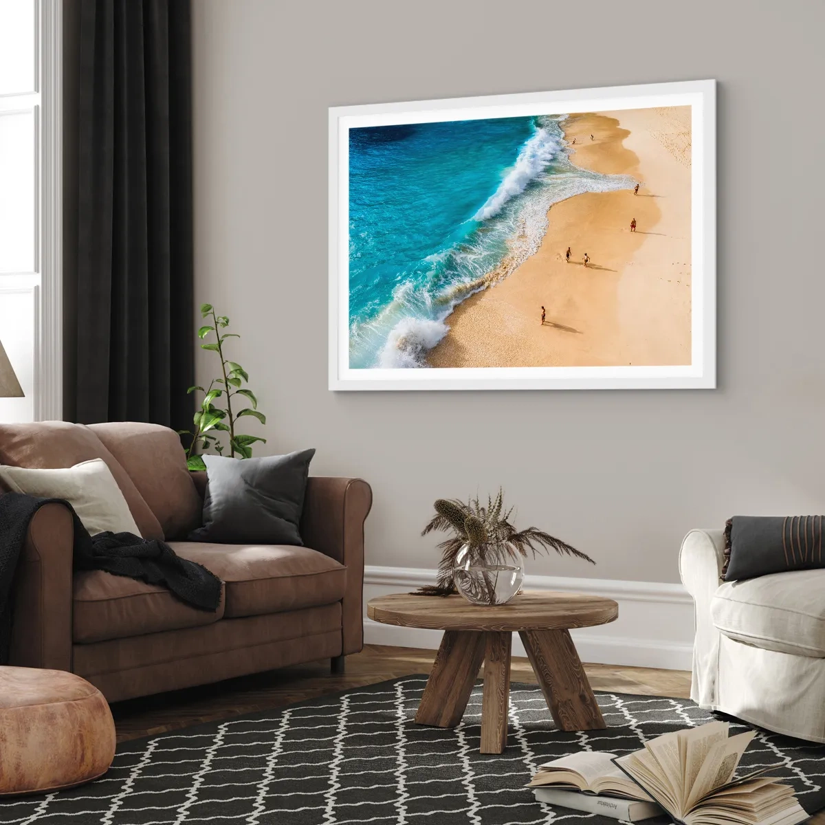 Plakát v bílém rámu - A pak slunce, pláž… - 100x70 cm