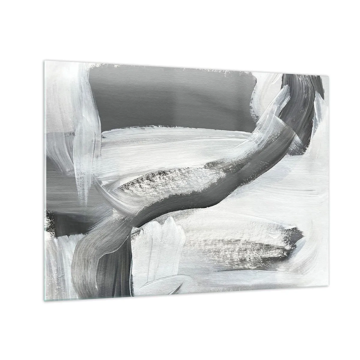 Obraz na skle - Černobílá abstrakce s dynamickými tahy štětcem. - 70x50cm - Pevným pohybem - Moderní nástěnná dekorace do obývacího pokoje a ložnice ARTTOR