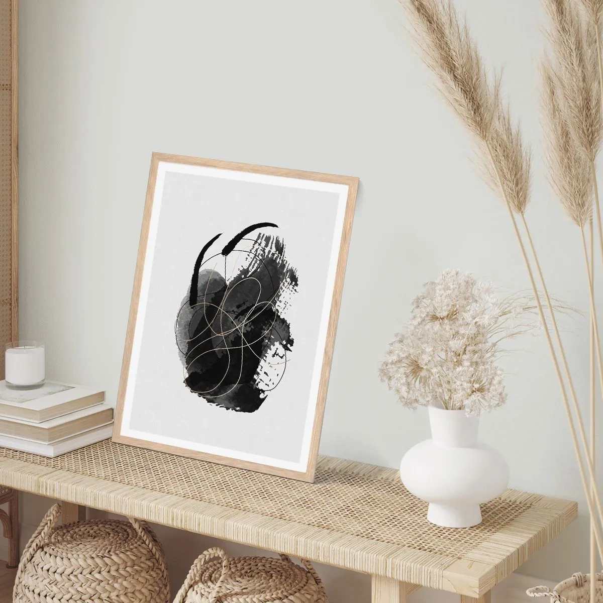 Plakát v rámu světlý dub - Upletené z černé - 61x91 cm