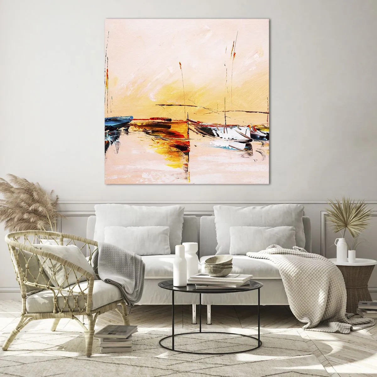 Obraz na skle - Večer v přístavu - 40x40 cm