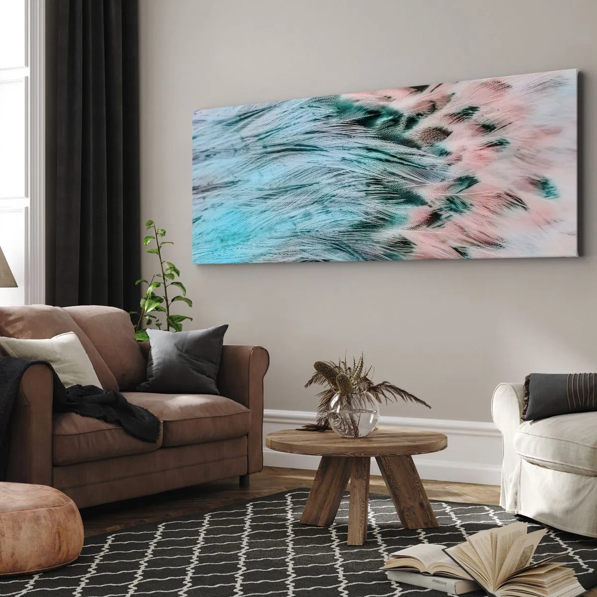Obraz na plátně - Safírově růžové chmýří - 100x40 cm