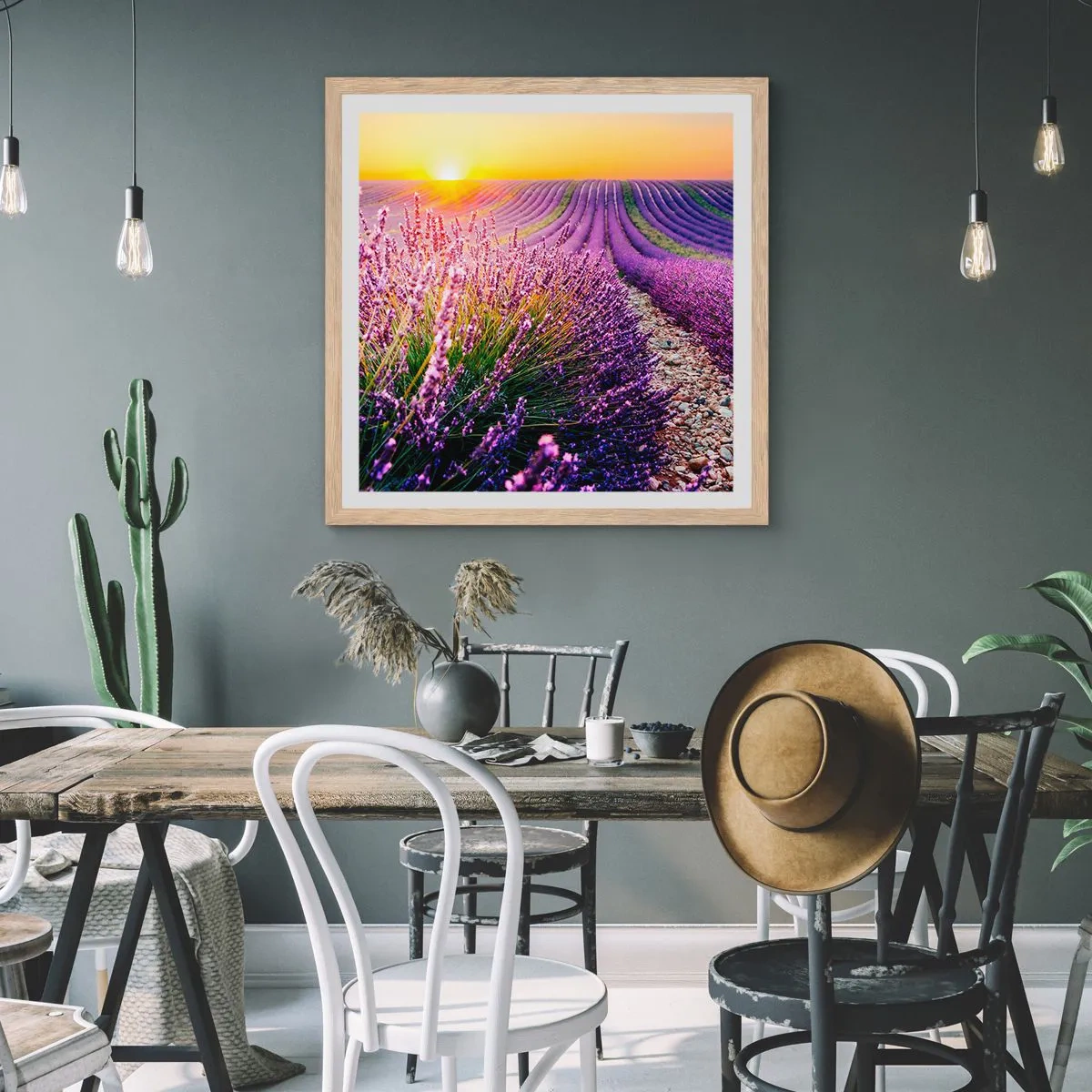 Plakát v rámu světlý dub - Voňavý lán - 40x40 cm