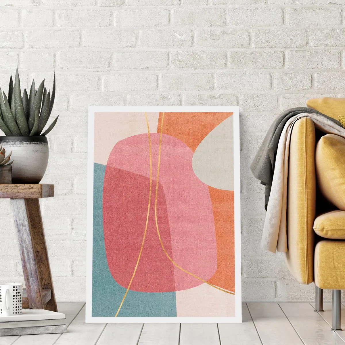 Plakát - Pastelová kompozice se zlatou nití - 61x91 cm