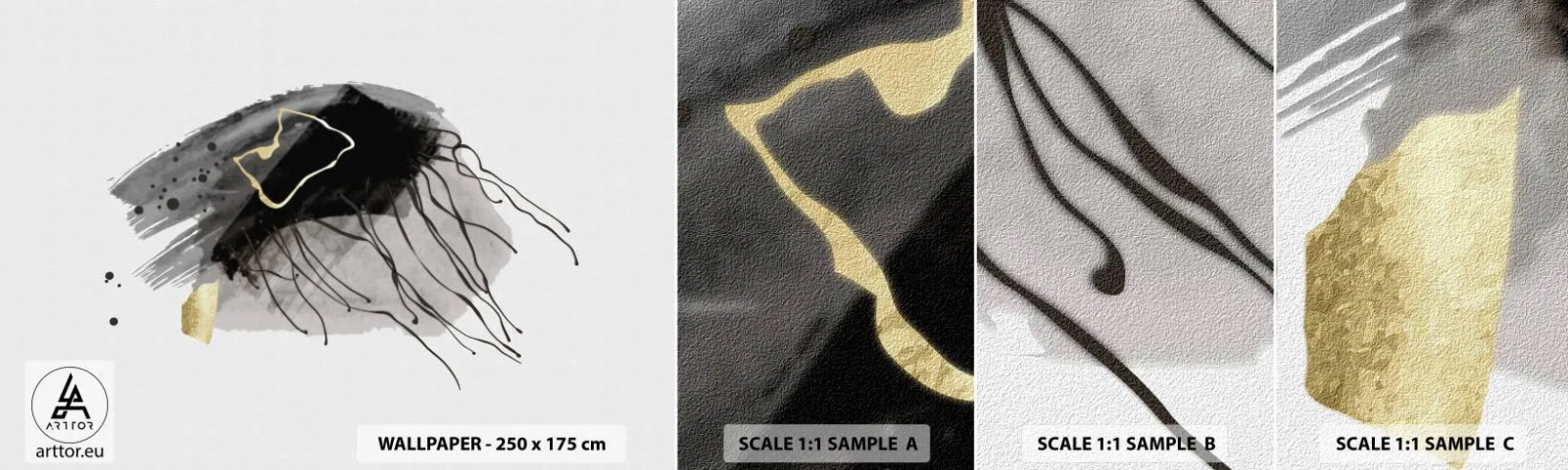 Vzor Fototapety Samolepicí Deluxe Sticker - V černé a zlaté - Abstrakce, Kus, Grafika - 100x30 cm