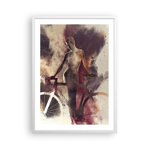 Plakát v bílém rámu - Cyklistická duše v mramorových tvarech - 50x70 cm