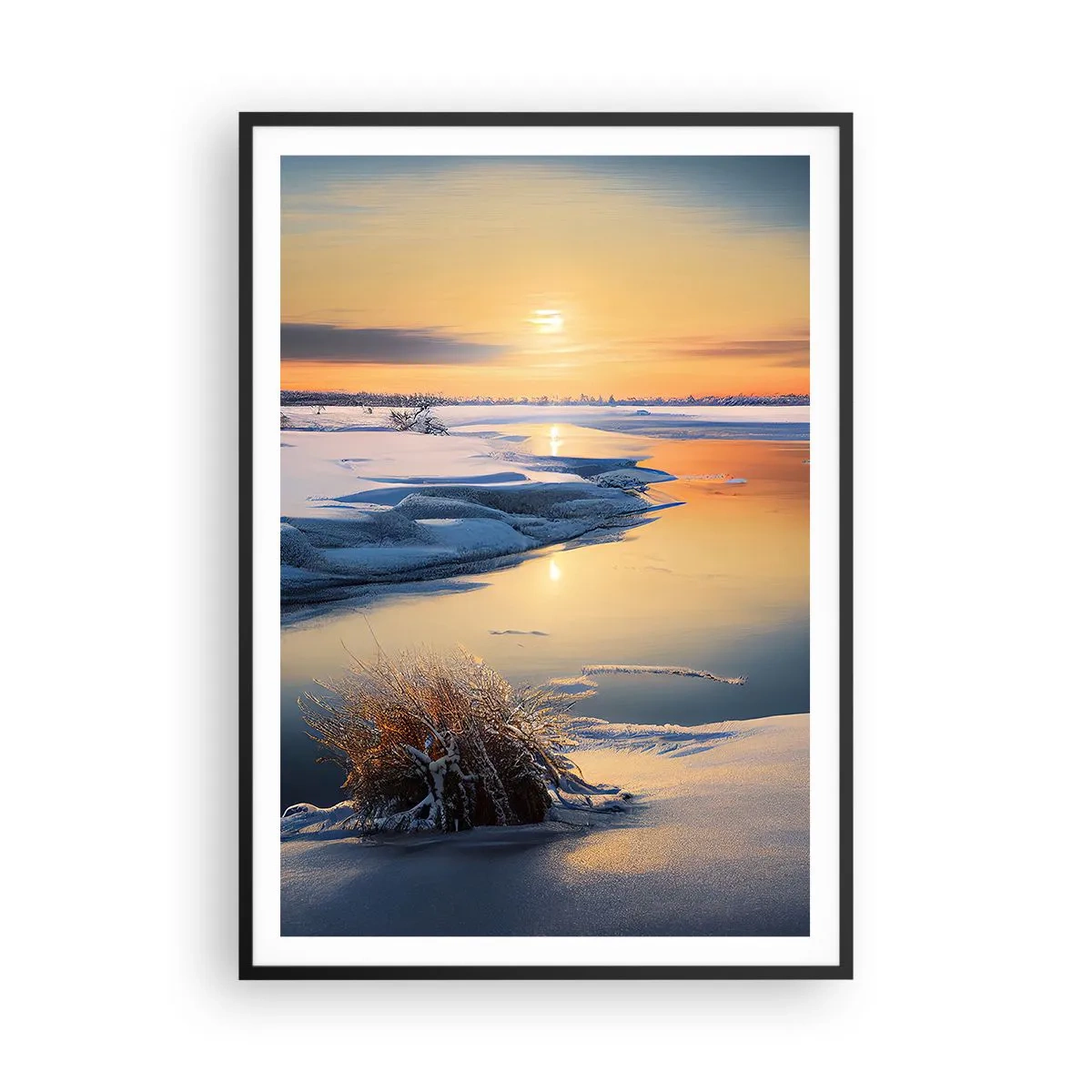 Plakát v černém rámu - Zimní západ slunce - 70x100 cm
