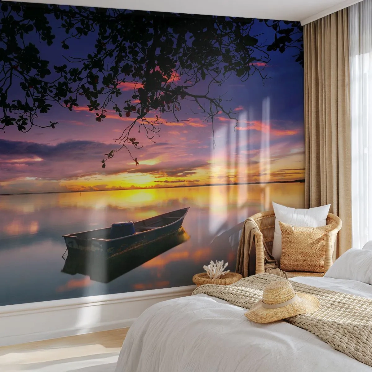 Fototapeta Premium Canvas - „Zdá se, že visíš uprostřed nebe…“ - Krajina, Západ slunce, jezero - 250x175 cm