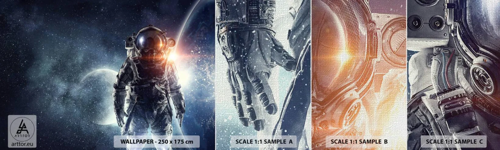 Vzor Fototapety Premium Canvas - Vesmírné dobrodružství - Kosmos, Astronaut, hvězdy - 100x30 cm