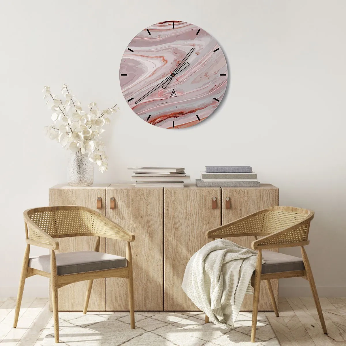 Nástěnné hodiny - Abstraktní mramorový vzor v odstínech béžové a růžové. - 30x30cm - Tekutá růžová - Moderní nástěnná dekorace do obývacího pokoje, kuchyně a ložnice ARTTOR