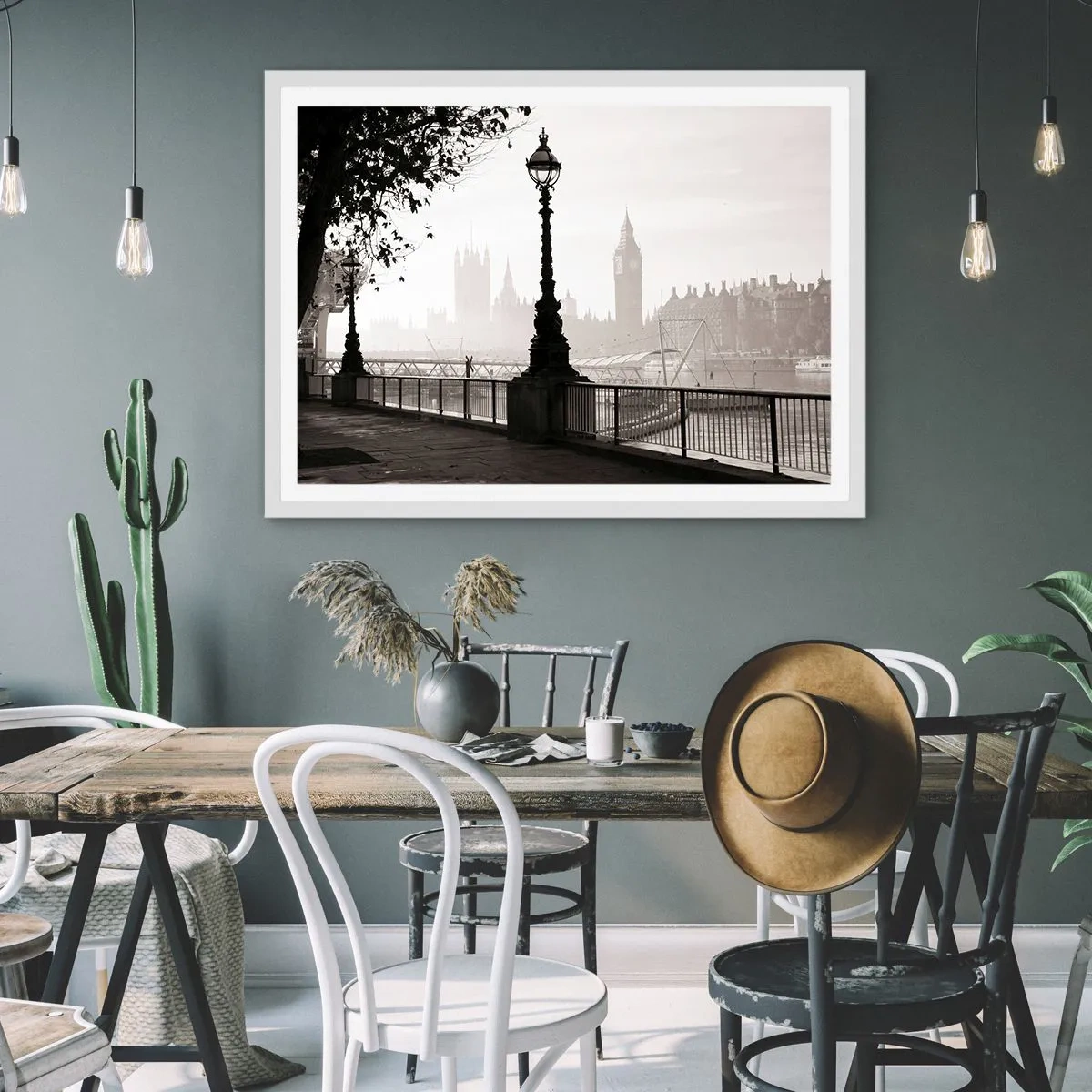 Plakát v bílém rámu - Londýnské ráno - 100x70 cm