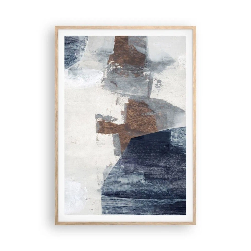 Plakát v rámu světlý dub - Modro-hnědé tvary - 70x100 cm