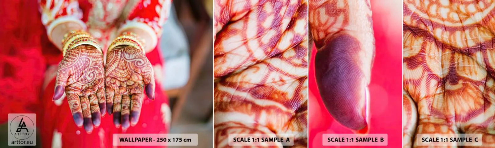 Vzor Fototapety Samolepicí Deluxe Sticker - Připravená chytit štěstí - ženské ruce, Orientální vzory, Indie - 100x30 cm