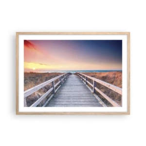 Plakát v rámu světlý dub - Baltská večerní polární záře - 70x50 cm