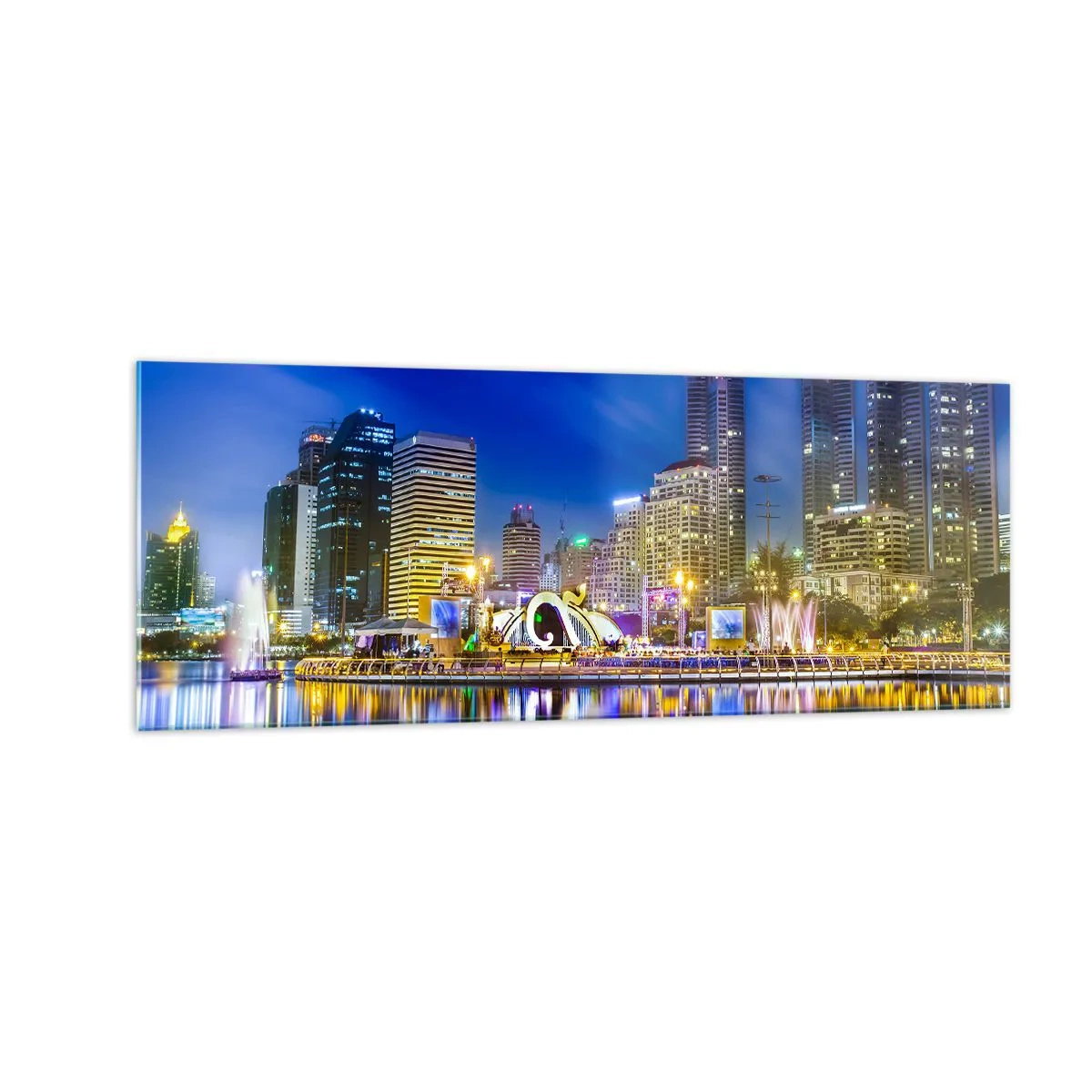 Obraz na skle - Duhová noc metropole - 140x50 cm
