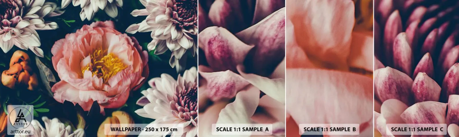 Fototapeta Vzorek Standard Eco - S barokním přepychem - Květiny, Pivoňka, Kytice květin - 100x30 cm
