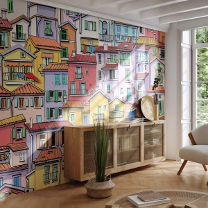 Fototapeta Samolepicí Deluxe Sticker - Veselé město - Město, Nájemní domy, Domy - 300x210 cm
