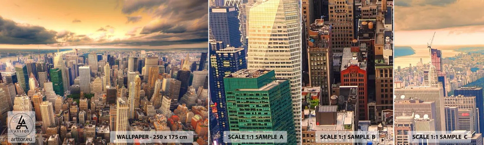 Vzor Fototapety Samolepicí Deluxe Sticker - Pozlacené Metropolis - Město, New York, Architektura - 100x30 cm