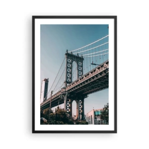 Plakát v černém rámu - Visutý most v moderním městě proti modré obloze - 50x70cm - Nad vlnami města - Moderní nástěnná dekorace do obývacího pokoje a ložnice ARTTOR