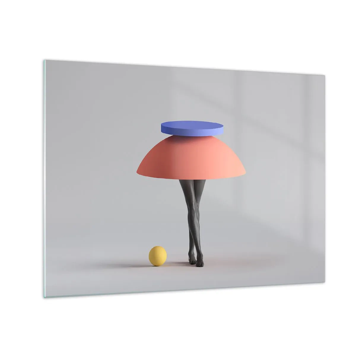 Obraz na skle - Surrealistická postava z geometrických tvarů a nohou - 70x50cm - Surrealistická kompozice - Moderní nástěnná dekorace do obývacího pokoje a ložnice ARTTOR