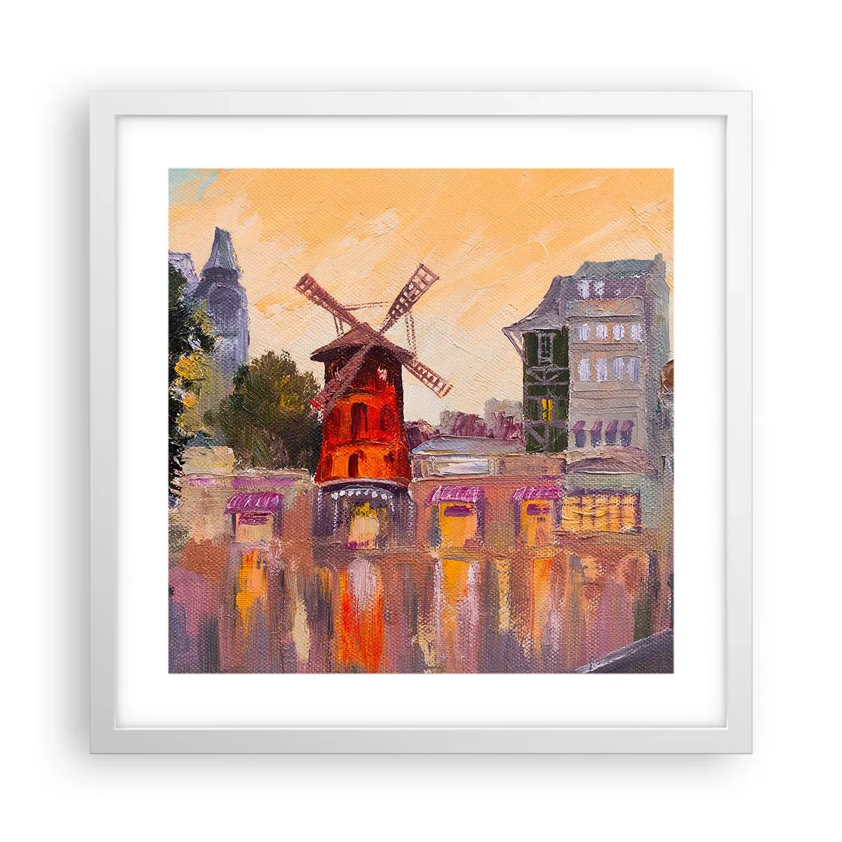 Plakát v bílém rámu - Pařížské ikony – Moulin Rouge - 40x40 cm
