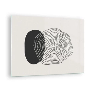 Obraz na skle - Abstraktní vzor s černobílými ovály a čarami - 70x50cm - Trvání a kmitání - Moderní nástěnná dekorace do obývacího pokoje a ložnice ARTTOR