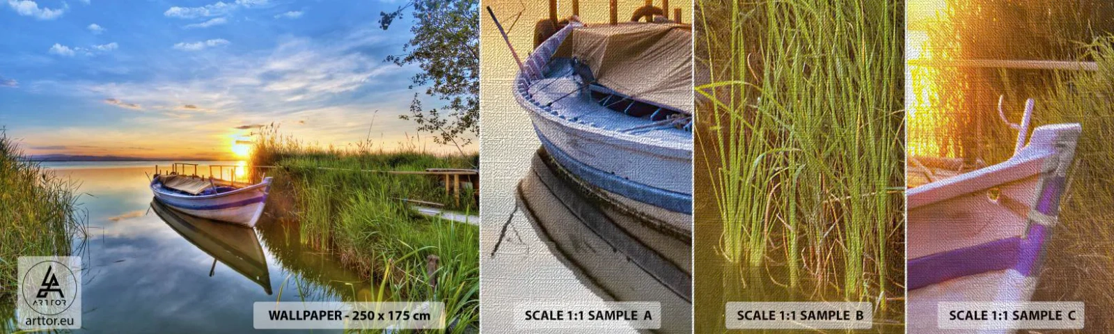 Vzor Fototapety Premium Canvas - Zátoka splněných snů - Krajina, jezero, Lodž - 100x30 cm