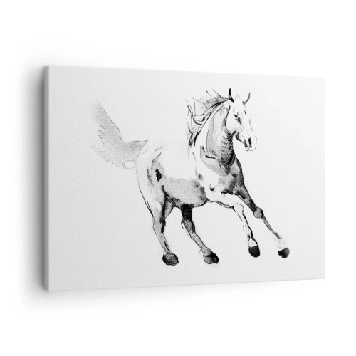 Obraz na plátně - Náčrt cválajícího koně v odstínech černé a bílé - 70x50cm - Nezkrocená duše - Moderní nástěnná dekorace do obývacího pokoje a ložnice ARTTOR