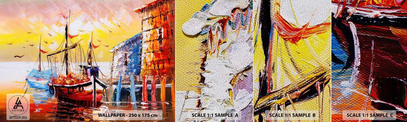 Vzor Fototapety Premium Sand - Šťastný návrat - Krajina, Rybářský přístav, Lodě - 100x30 cm