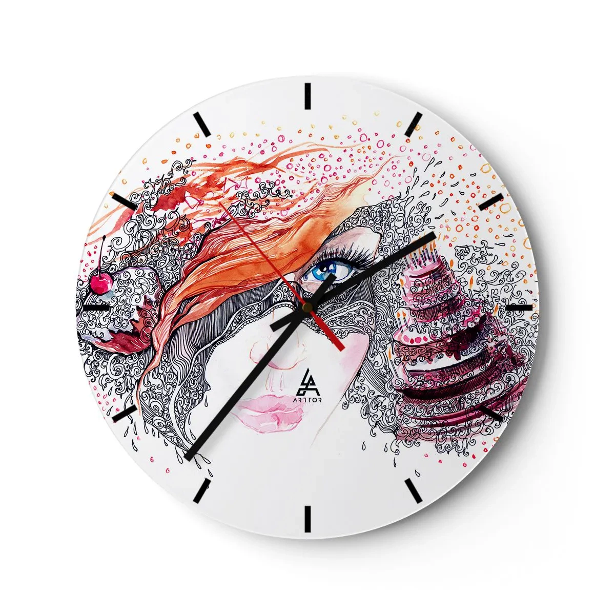Nástěnné hodiny - Umělecká tvář s bohatými detaily a barvami - 30x30cm - S ní je každý den svátek - Moderní nástěnná dekorace do obývacího pokoje, kuchyně a ložnice ARTTOR