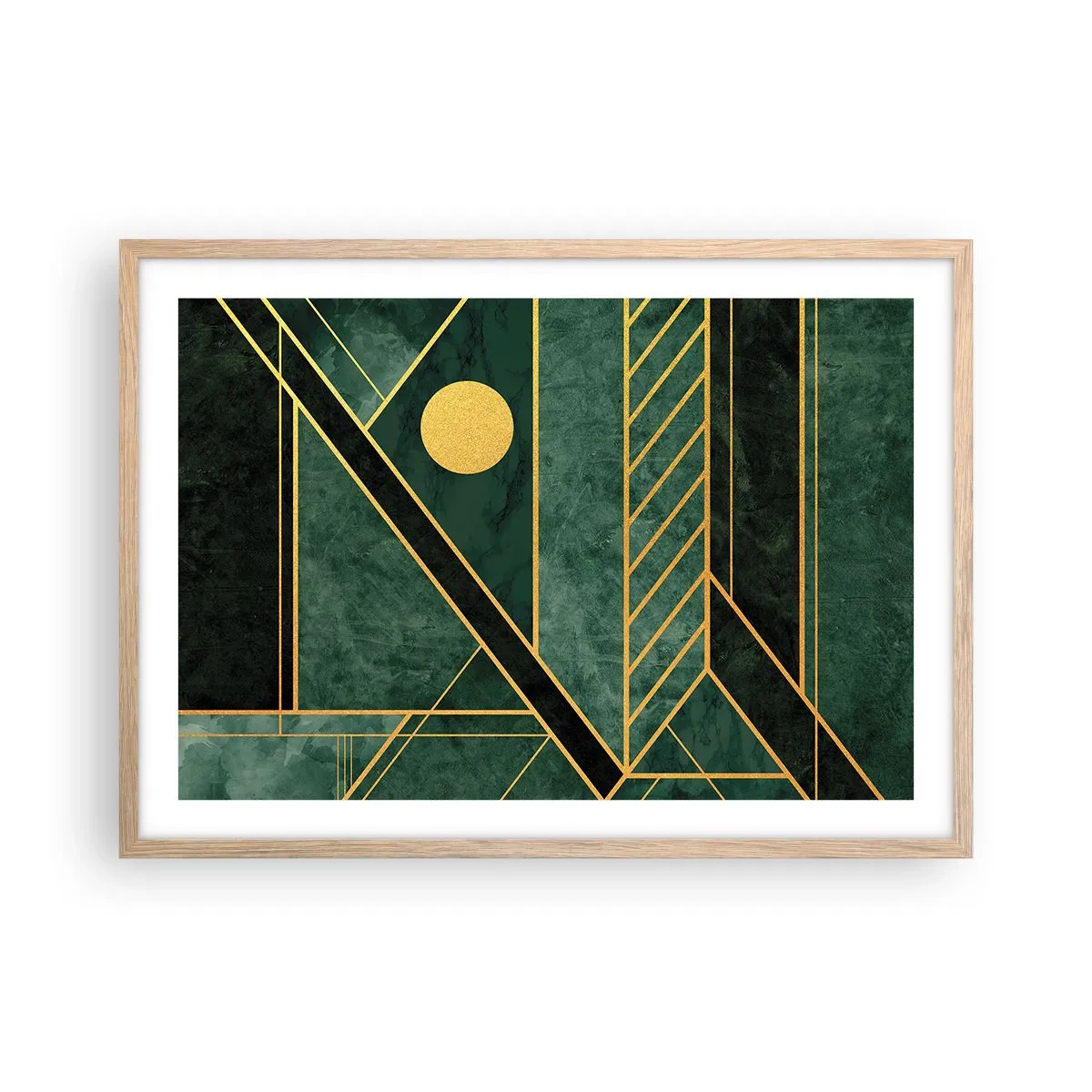 Plakát v rámu světlý dub - Dynamika zlata a lazuritu - 70x50 cm