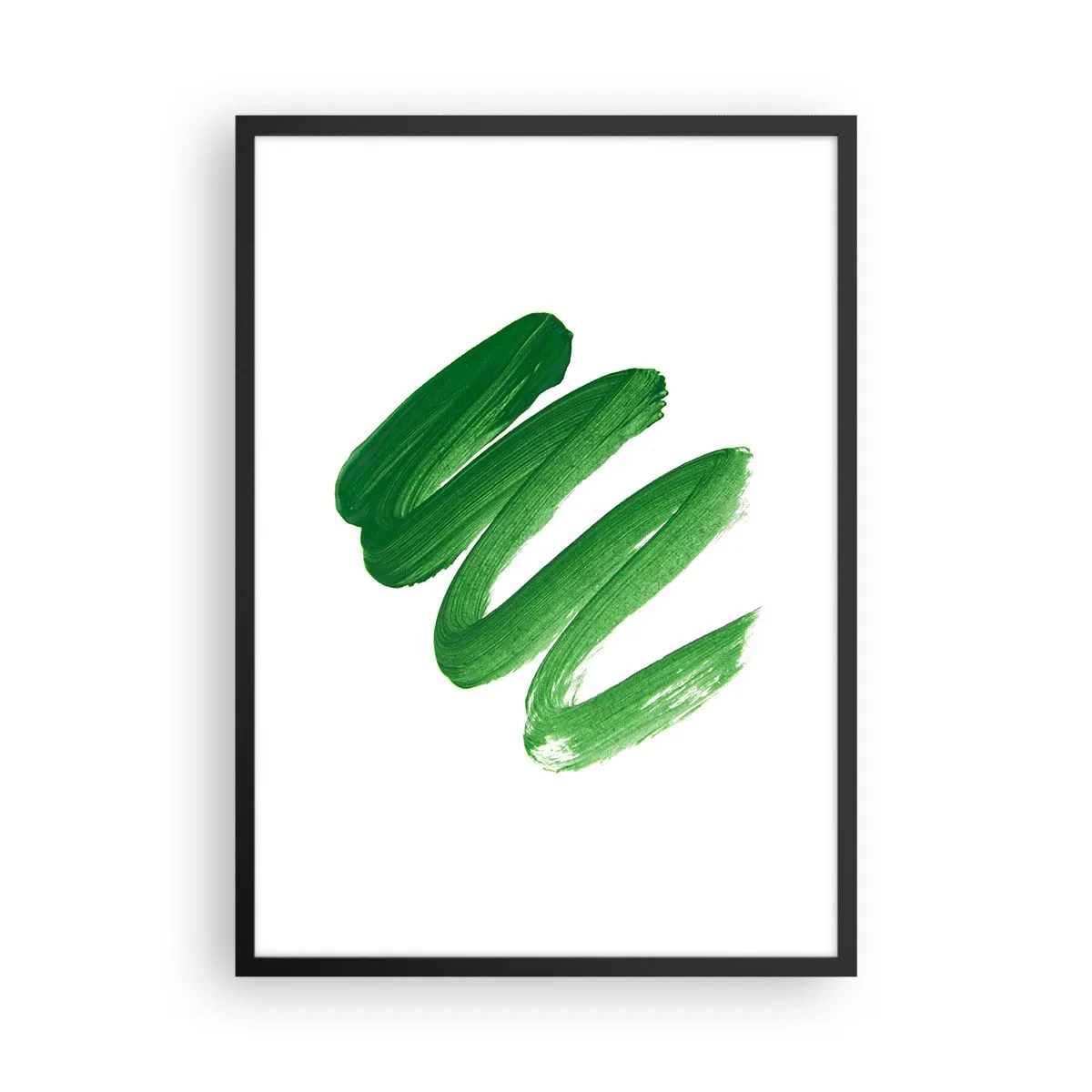 Plakát v černém rámu - Minimalistické zelené tahy štětcem na bílém pozadí - 50x70cm - Zelený žert - Moderní nástěnná dekorace do obývacího pokoje a ložnice ARTTOR
