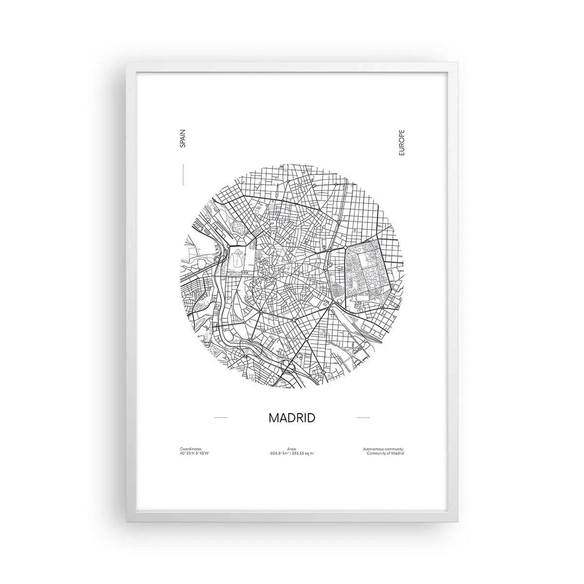 Plakát v bílém rámu - Anatomie Madridu - 50x70 cm