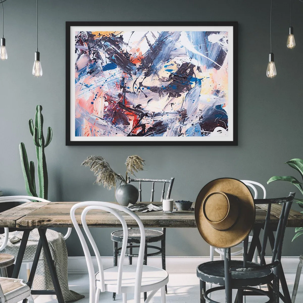 Plakát v černém rámu - Bláznivý tanec abstrakce - 70x50 cm