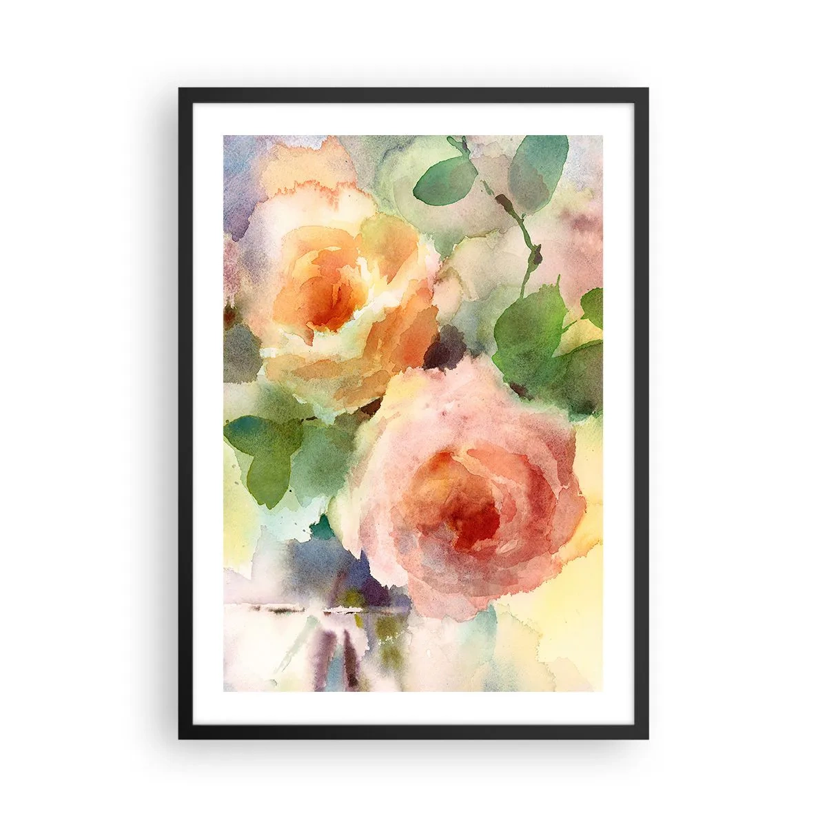 Plakát v černém rámu - Akvarelové květiny v pastelových barvách - 50x70cm - Jemné jako akvarel - Moderní nástěnná dekorace do obývacího pokoje a ložnice ARTTOR