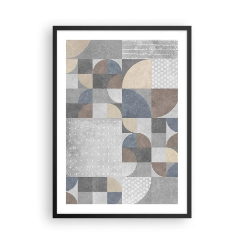 Plakát v černém rámu - Geometrický vzor v odstínech šedé a modré - 50x70cm - Keramická fantazie - Moderní nástěnná dekorace do obývacího pokoje a ložnice ARTTOR