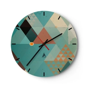 Nástěnné hodiny - Geometrická kompozice trojúhelníků v odstínech zelené a béžové. - 30x30cm - Jednota mnohosti, mnohost jednoty - Moderní nástěnná dekorace do obývacího pokoje, kuchyně a ložnice ARTTOR
