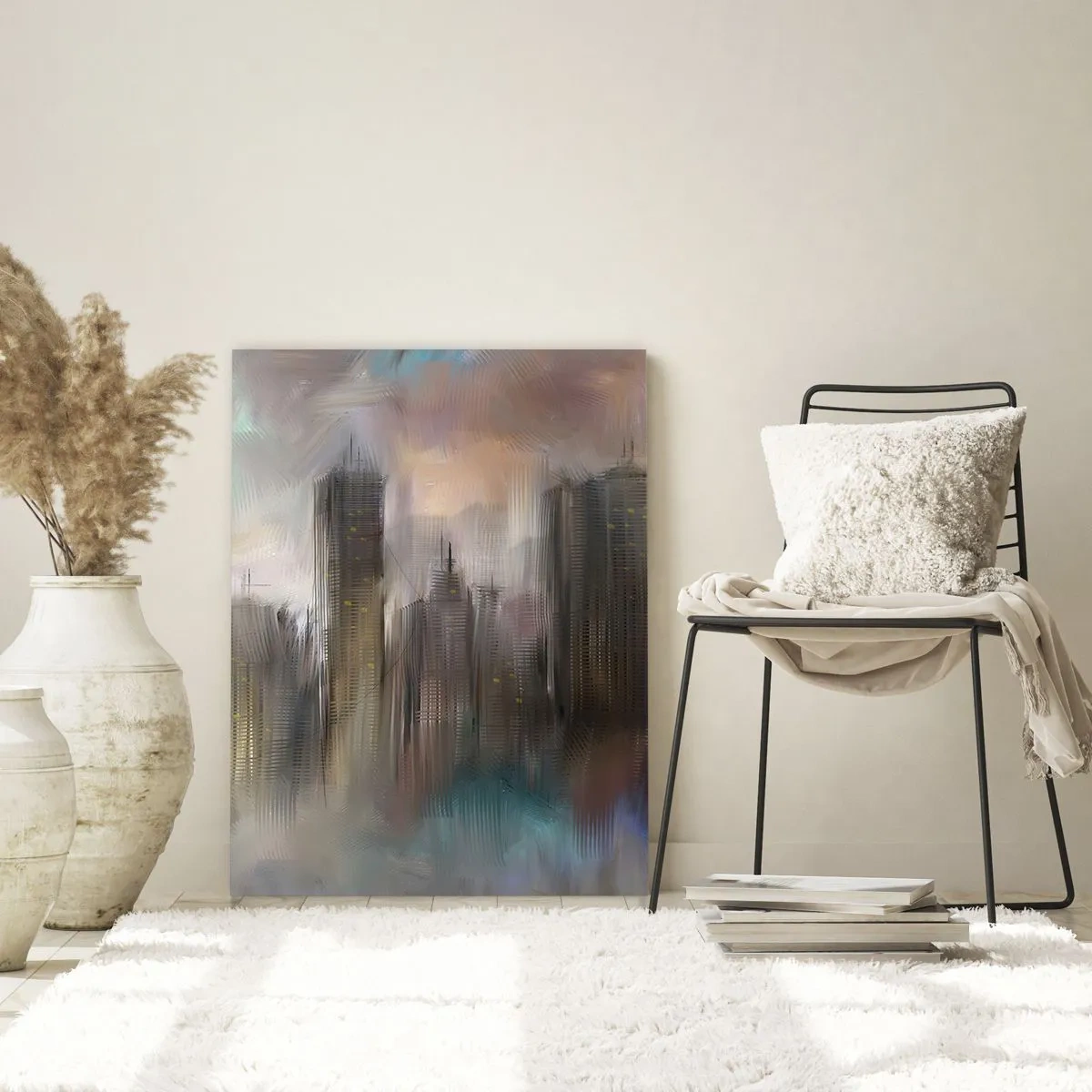 Obraz na skle - Kompozice z oceli, kamene a mlhy - 50x70 cm