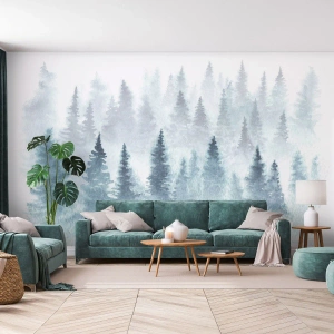 Fototapeta Premium Canvas - Zahalené mlhou - Krajina, Les, Smrk - 350x256 cm