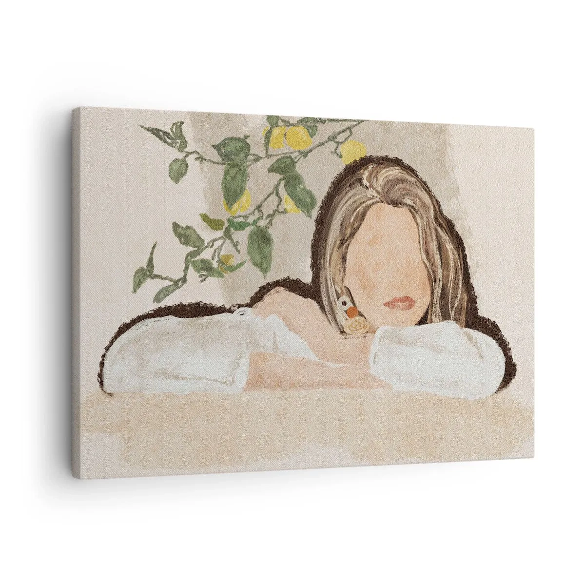 Obraz na plátně - Postava ženy na pozadí citroníku - 70x50cm - Krasavice z jihu - Moderní nástěnná dekorace do obývacího pokoje a ložnice ARTTOR