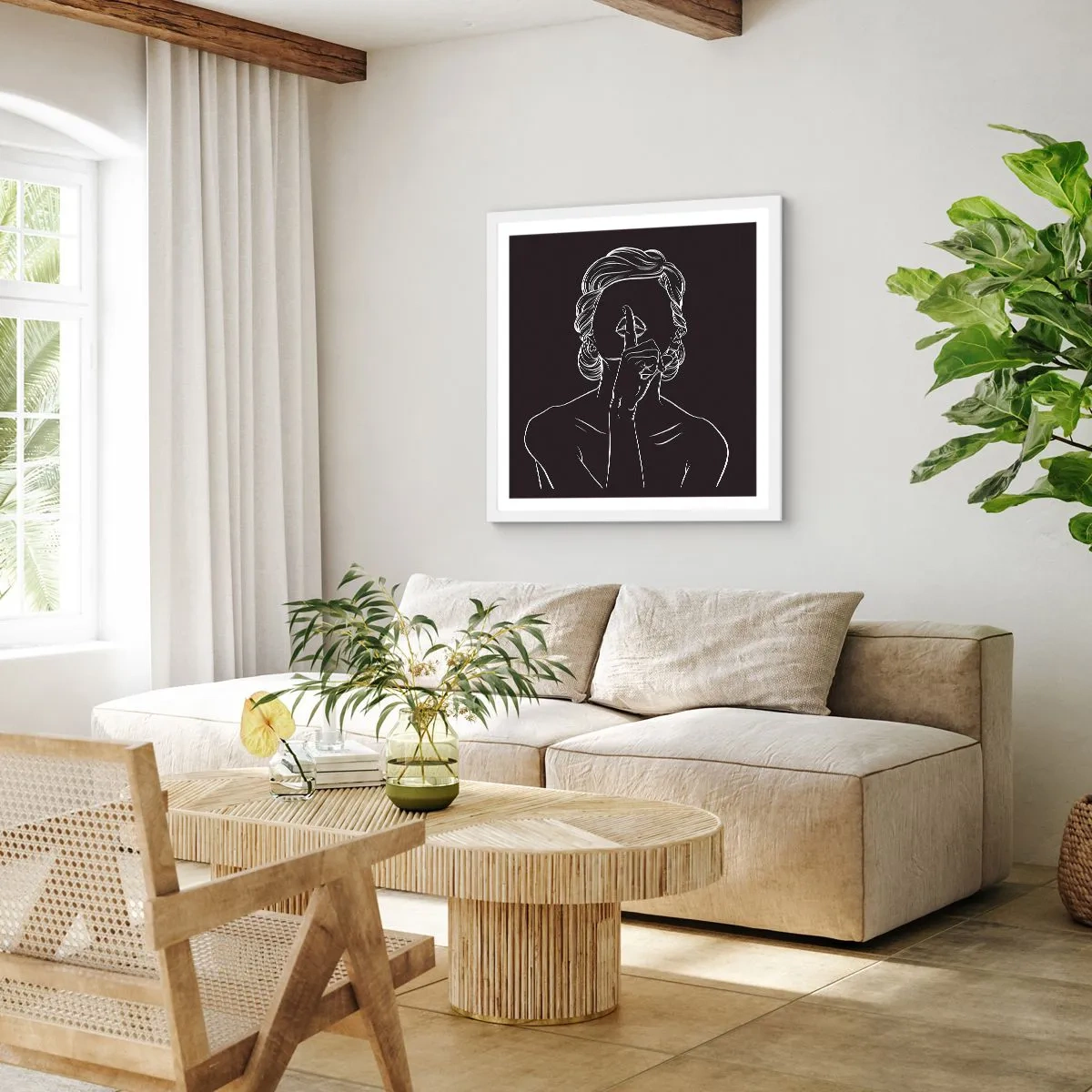 Plakát v bílém rámu - Krása rozkvétá v tichu - 60x60 cm