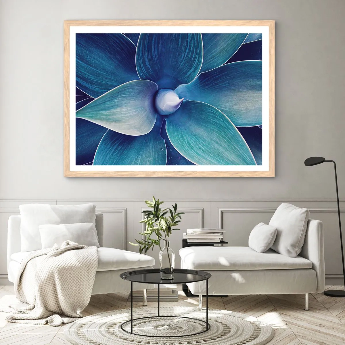 Plakát v rámu světlý dub - Namodralý od nebe - 91x61 cm