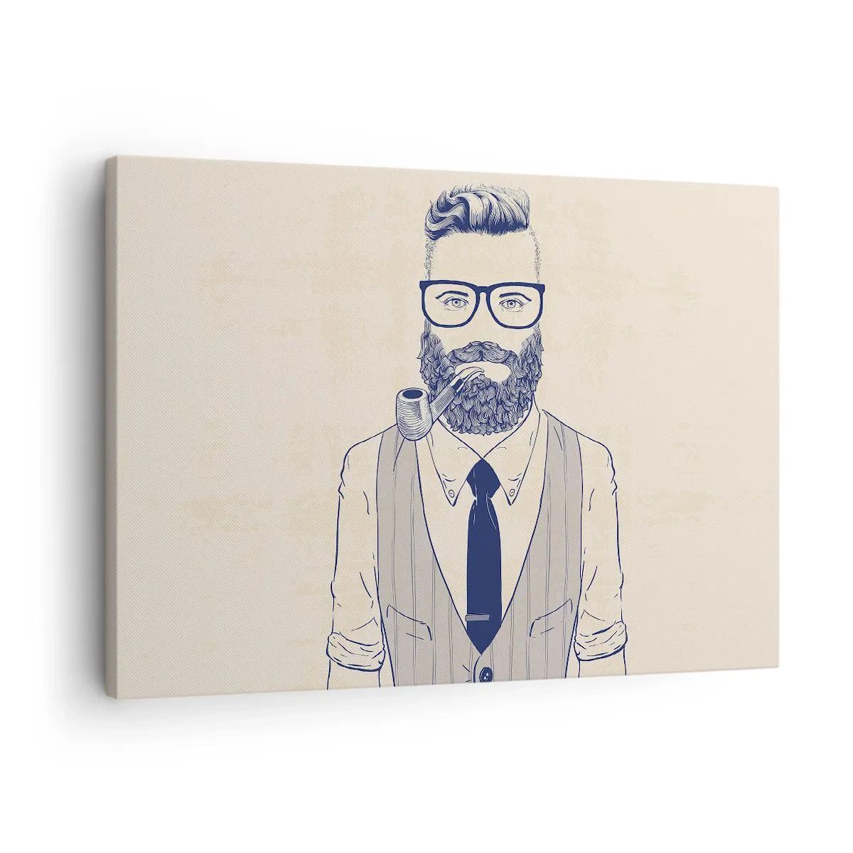 Obraz na plátně - Stylizovaný muž s vousy, dýmkou a brýlemi - 70x50cm - Pohodový, mužský a módní - Moderní nástěnná dekorace do obývacího pokoje a ložnice ARTTOR